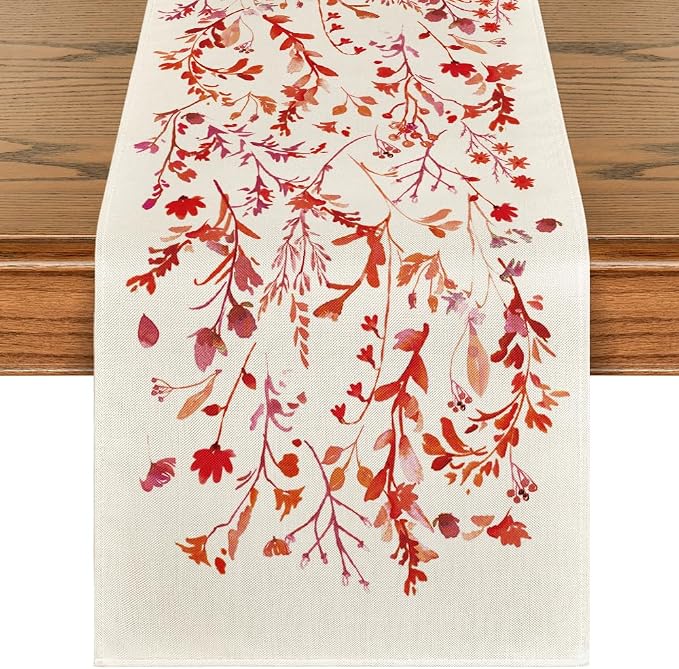 Artoid Mode Floral Leaves Valentine's Table Runner, Wild Flowers Seasonal by ArtoidMode