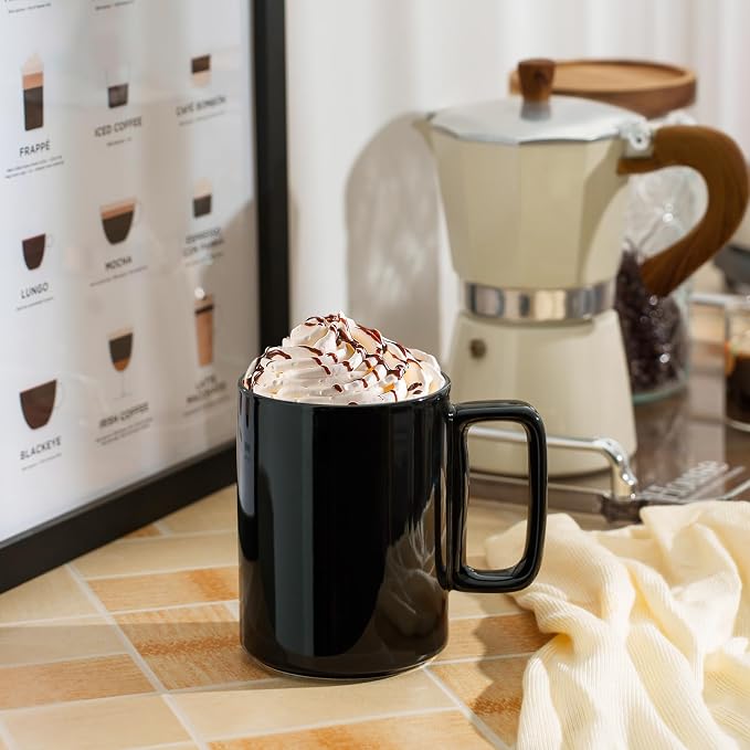 E-liu Large 15 Ounces Porcelain Coffee Mug Tea Mugs Set of 6 | Cups - Image 7