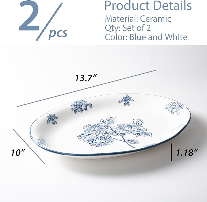 Ceramic Serving Platter, Large Oval Dinner Plates, Large Serving Trays - Image 2