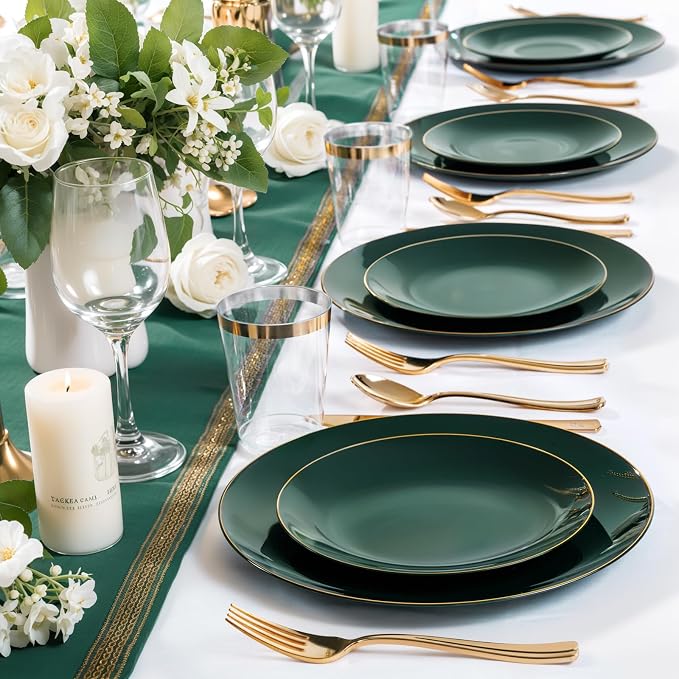 Nervure 100Pcs Green and Gold Plastic Plates - Image 8
