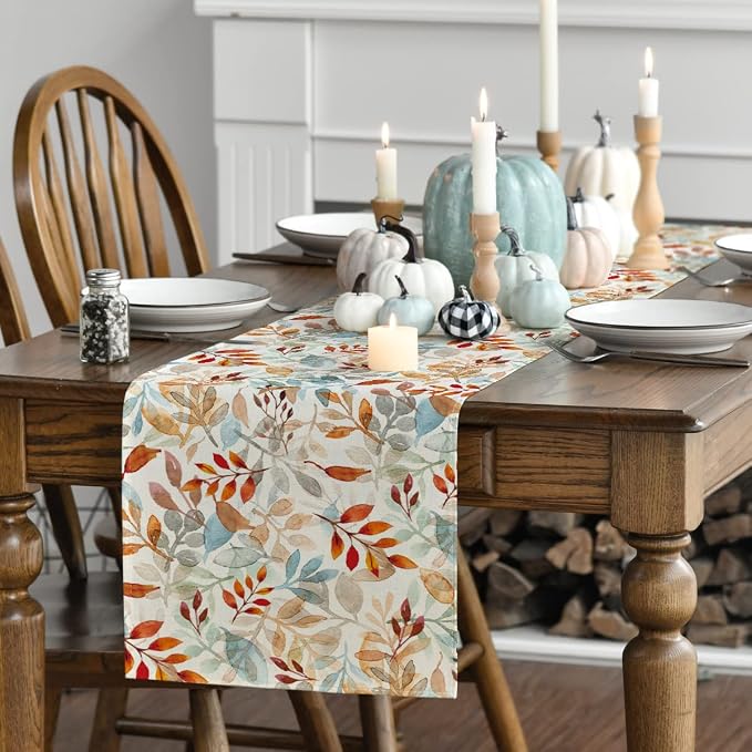 Artoid Mode 210 GSM Fall Table Runner 13x90 Inch Home Party Decor | Beige - Image 3
