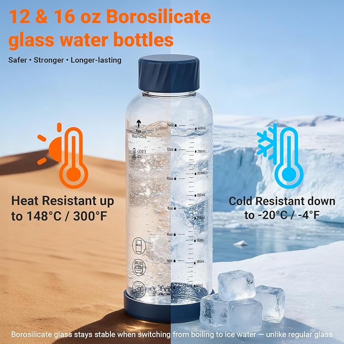 16 oz Glass Juice Bottles 6 Pack, Leakproof Borosilicate Glass Bottles | - Image 4