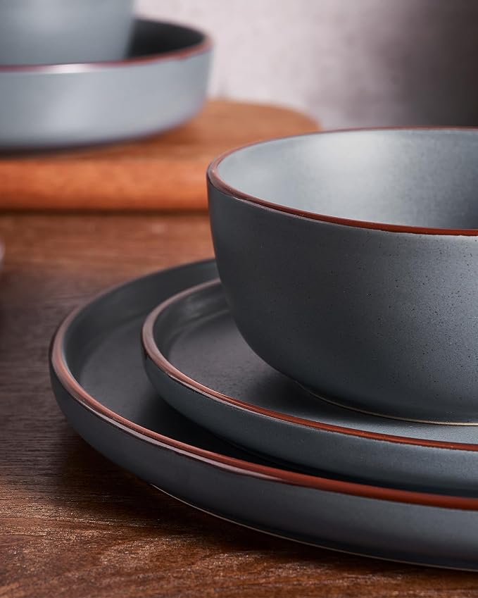 Famiware Mercury 16-Piece Stoneware Plates and Bowls, Charcoal | Dinnerware Set - Image 4