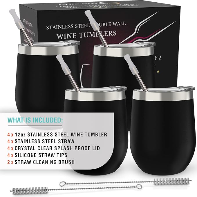CHILLOUT LIFE 12 oz Stainless Steel Wine Tumblers 4 Pack - Image 4