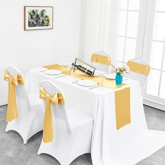 4-Pack Gold Satin Table Runner 12 x 108 Inch Long Fuchsia Bright and Smooth - Image 5