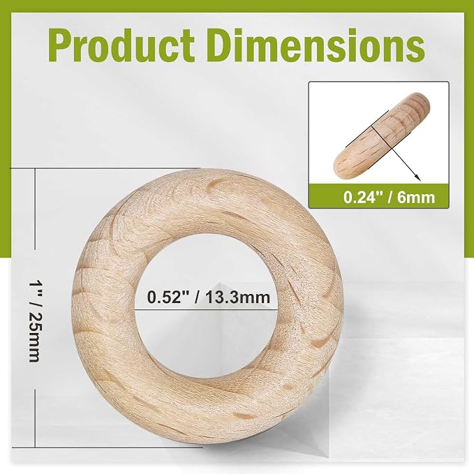 FoDau770 5pcs Natural Beech Wooden Rings, Unfinished Solid Wood Rings Heavy - Image 4