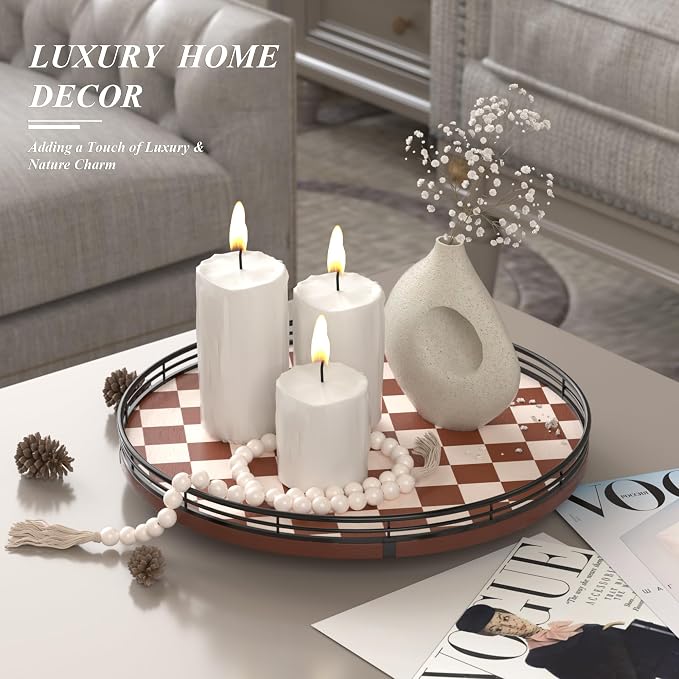AMH 13-Inch Brown White Checkerboard Lazy Susan - Image 3