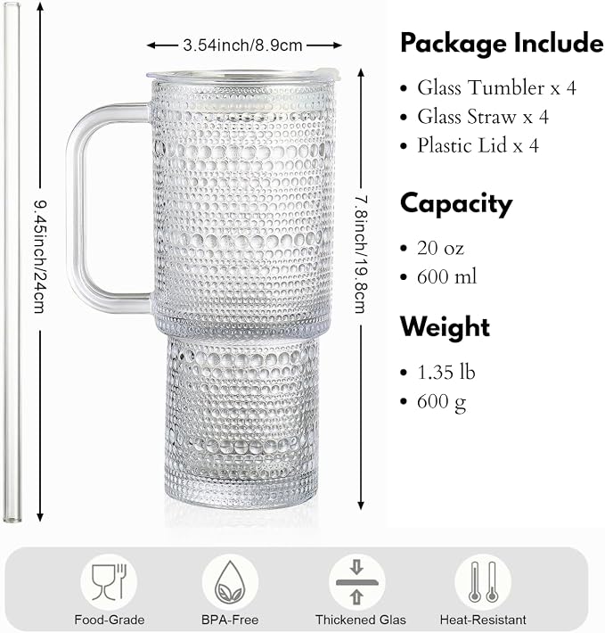 20 oz Glass Tumbler with Lid and Straw, Glass Iced Coffee Cups, Spill-proof - Image 7