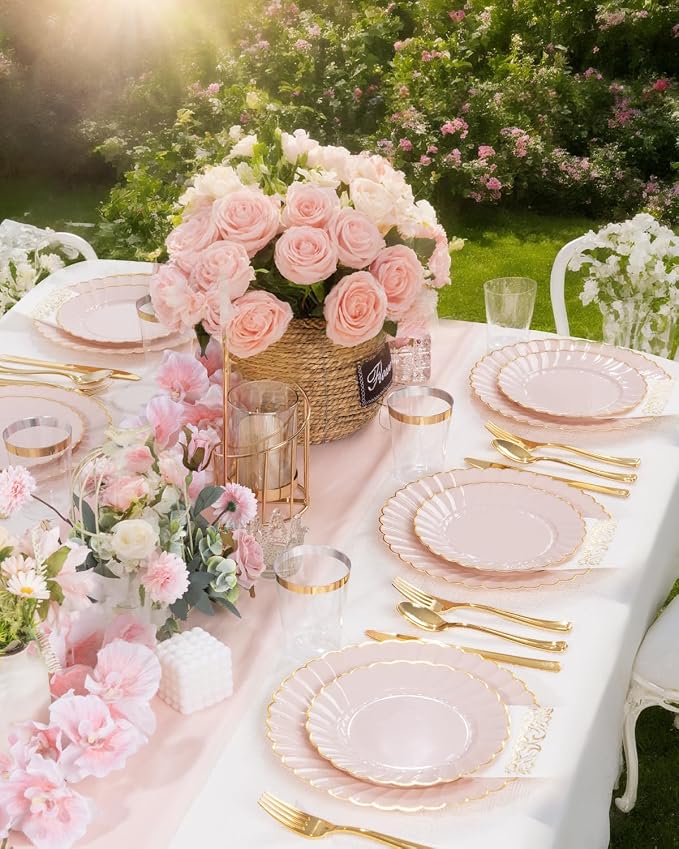 YOUBET 175PCS Pink Scalloped Plastic Plates - Image 4