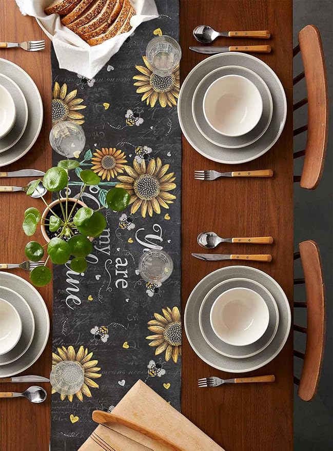 Farmhouse Sunflowers Table Runners 108 Inches Long, Cotton Linen Fabric Table - Image 5