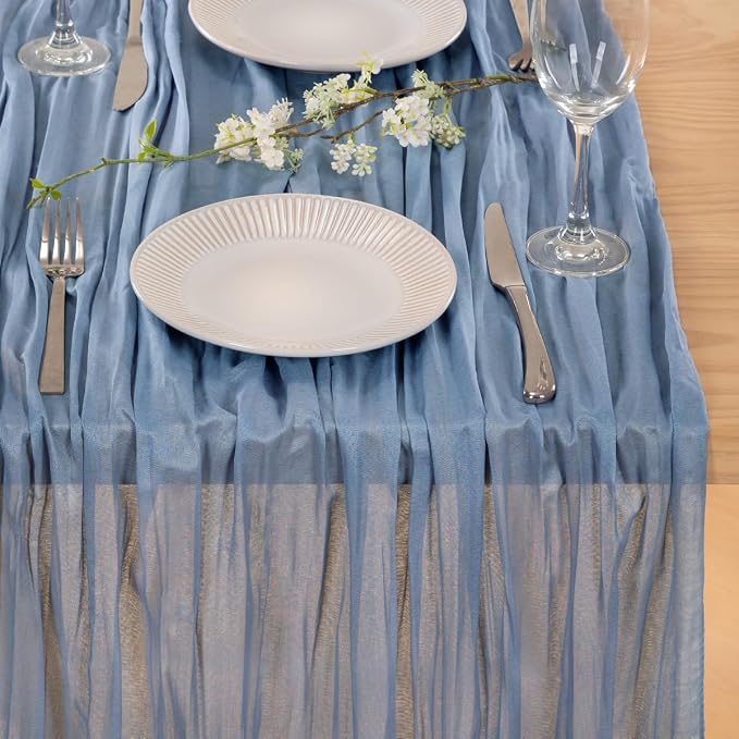8 Pack Dusty Blue Cheesecloth Table Runner 10ft Boho Gauze Centerpiece | - Image 6