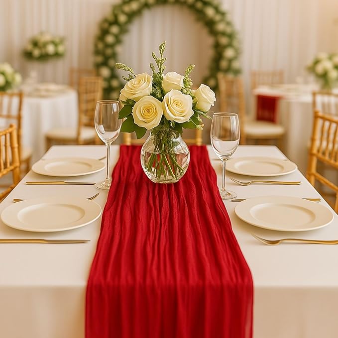 10FT Red Cheesecloth Table Runner 120 Inch Rustic Boho Gauze Cheese Cloth Table by HQ-SITE