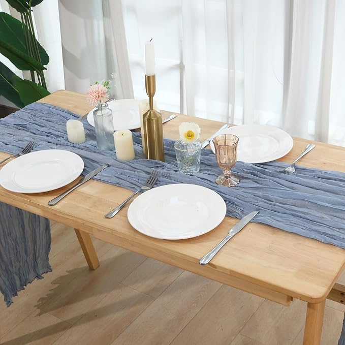 1 Pack Dusty Blue Cheesecloth Table Runner 120 Inch Boho Wedding Decor | - Image 6