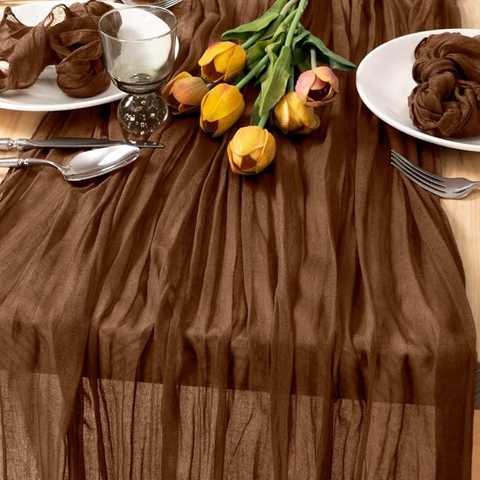 Brown Gauze Cheesecloth Table Runner 10ft Neutral Home Decor | Lightweight by MLMC