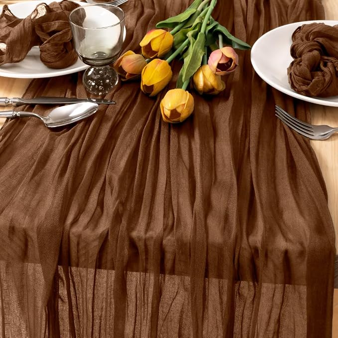 2 Pack Brown Cheesecloth Table Runner 10ft Neutral Gauze Centerpiece | - Image 2
