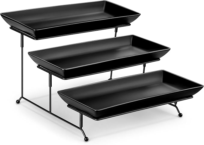 MALACASA 3 Tier Serving Trays for Party, Stoneware Serving Platters and Trays by MALACASA