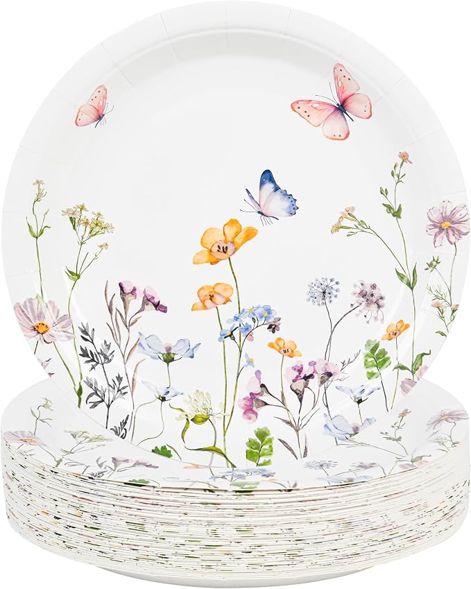 AimFun 48 Pcs Wildflower Paper Plates 9 Inch Disposable Floral Plates | by AimFun