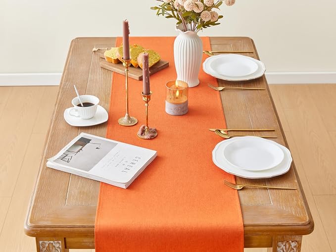 YATOJUZI Orange Table Runner Seasonal Fall Kitchen Dining Table Centerpieces - Image 2