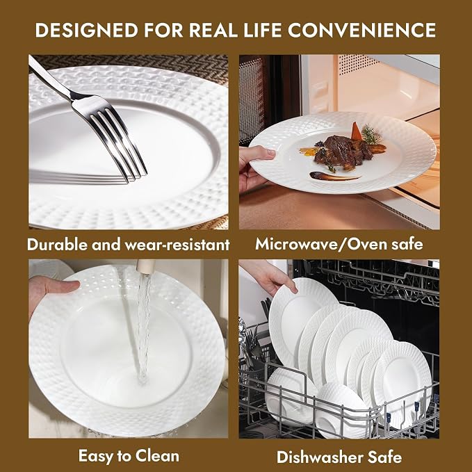18Pc Rhombus Edge White Bone China Set, Service - Image 8