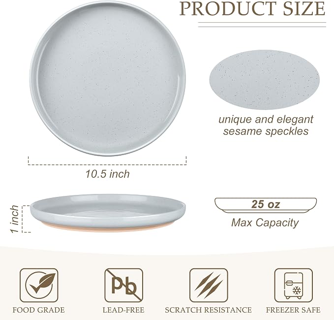 LIANYU Stoneware Dinner Plates Set of 4, 10.5’’ Large Round Ceramic Plates - Image 2