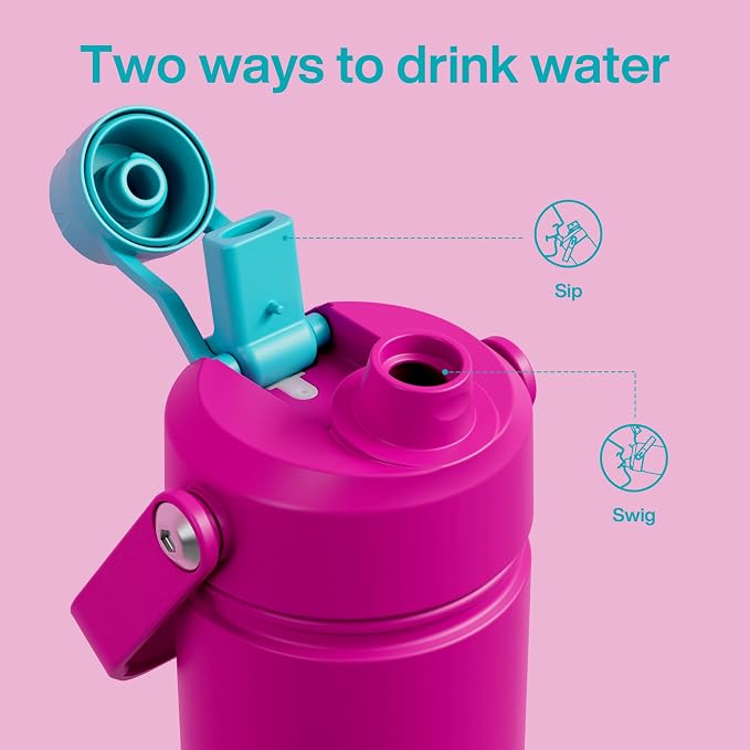 Kids Insulated Water Bottle - 12oz Stainless Steel Water Bottle with Dual Spouts - Image 3