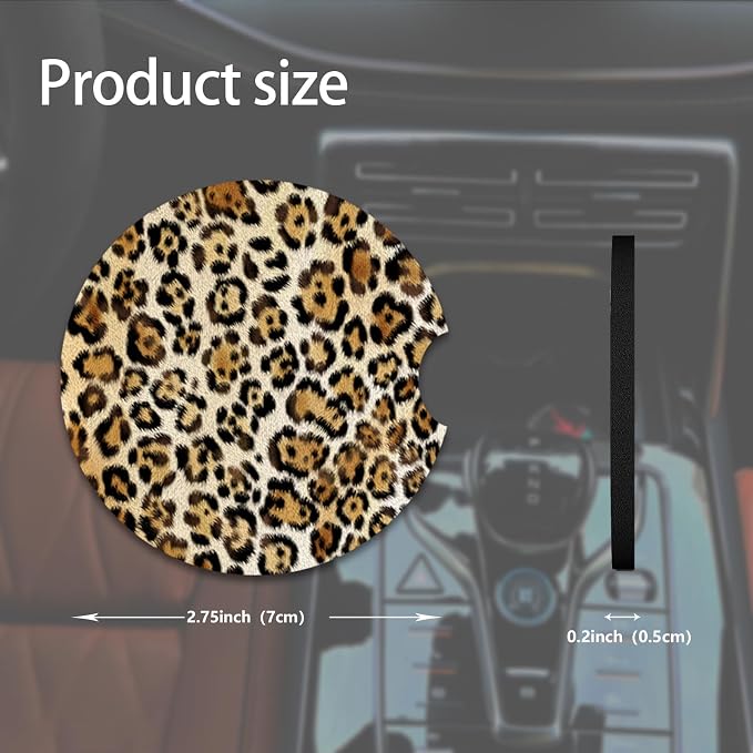 2pcs Cute Leopard Print Car Coasters, Absorbent Universal neoprener Cup Holder - Image 2