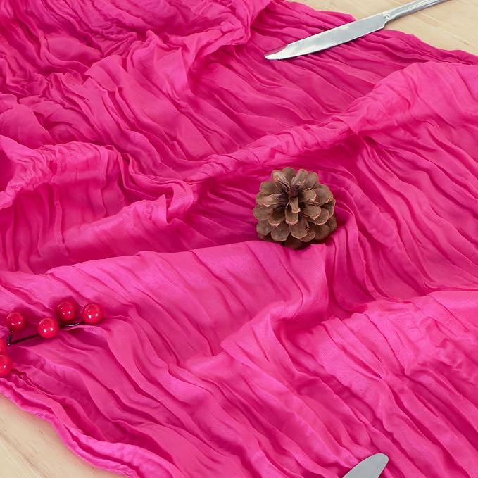 8 Pack Hot Pink Cheesecloth Table Runner 120 Inch Boho Wedding Decor | - Image 5