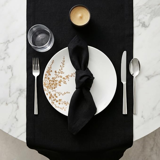 Solino Home 100% Pure Linen Dining Table Runner Black, Fete 14 x 90 in Long | - Image 4