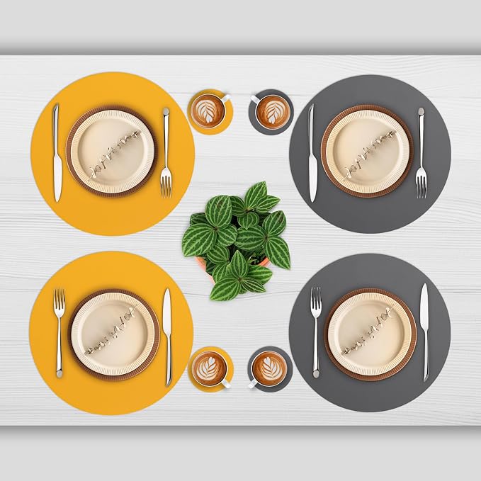 Myir JUN 15 Inches Round Placemats Set of 4 Faux Leather Place Mats | - Image 2