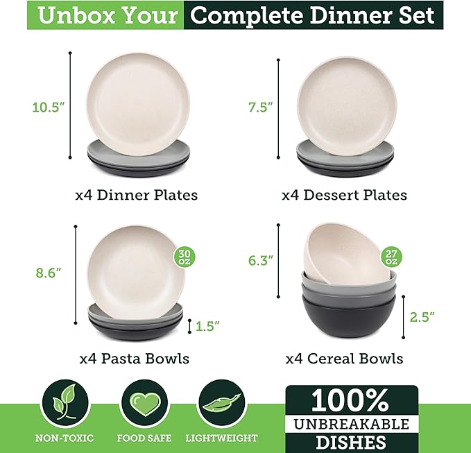 Grow Forward 16-piece Premium Wheat Straw Dinnerware Sets - Image 3