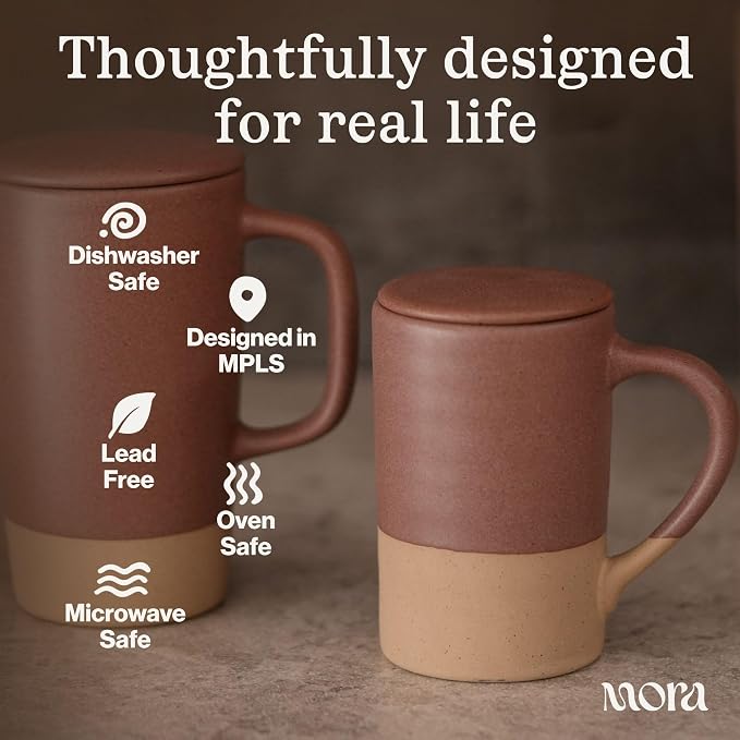 Mora Ceramics Tea Cup with Loose Leaf Infuser, Spoon and Lid 12 oz, Microwave - Image 4