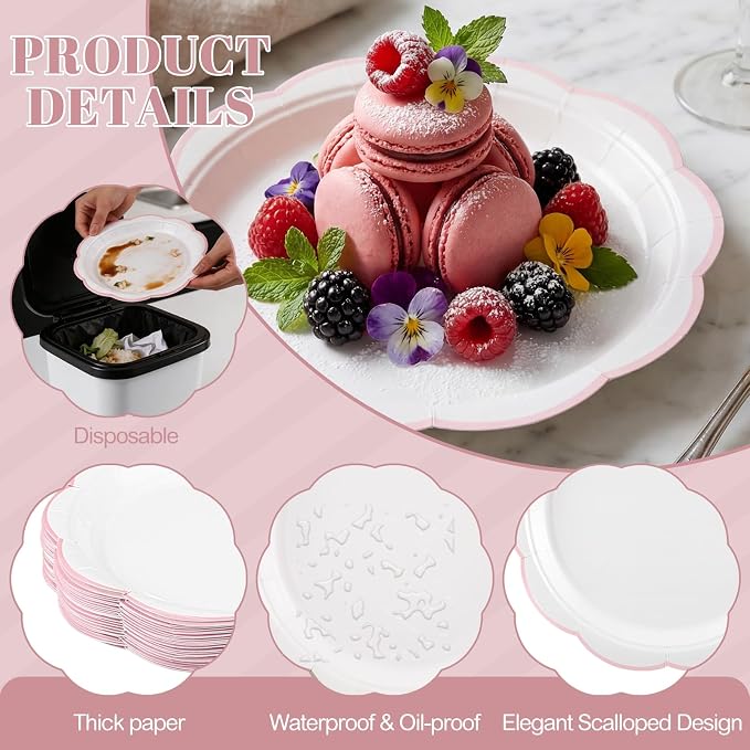 30 Pcs Pink and White Paper Plates, 7 Inch White Plates - Image 3