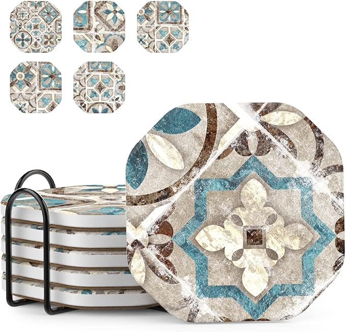 UMIRRO Absorbent Ceramic Stone Coasters Set of 6 by Umirro