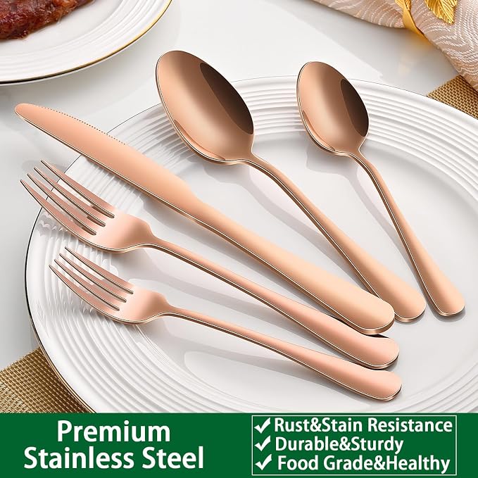 Rose Gold 30-Piece Flatware Sets Service - Image 5