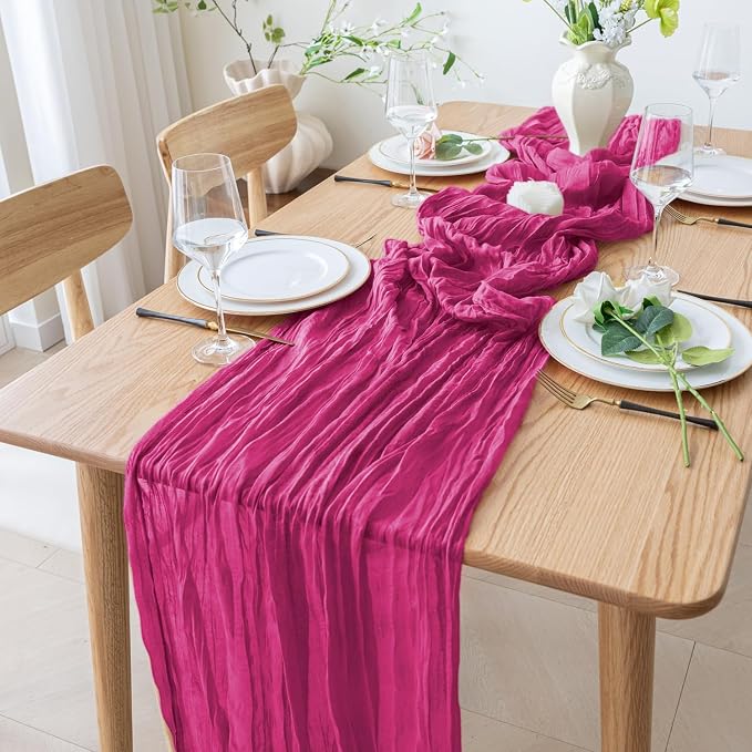 Cheesecloth Table Runner 10FT Fuchsia Boho Gauze Rustic Sheer Runners | Cheese - Image 6
