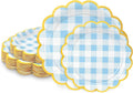 50 Pcs Blue Gingham Paper Plates Disposable, Dessert Cake Plates, by LIKAJON