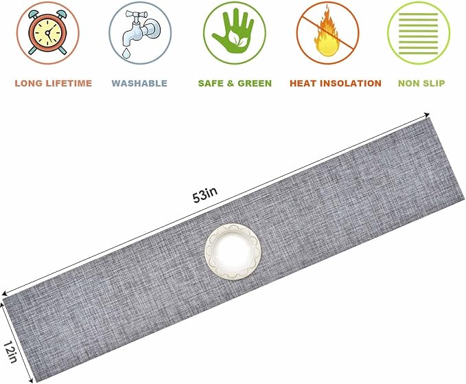 GIVERARE Table Runner, 12x53in Heat-Resistant Woven Vinyl Long Tabletop - Image 2