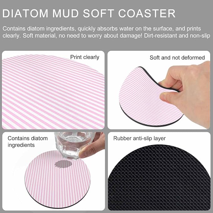 Pink White Stripe Coasters Set of 4, Modern Minimalist Geometric Striped Soft - Image 9