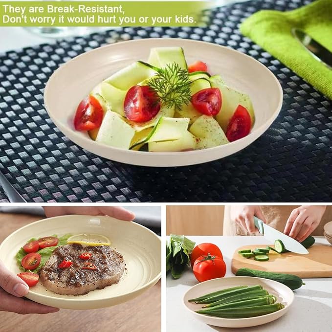 K Y KANGYUN 10 Inch Unbreakable Wheat Straw Dinner Plates, BPA Free, Lightweight - Image 5