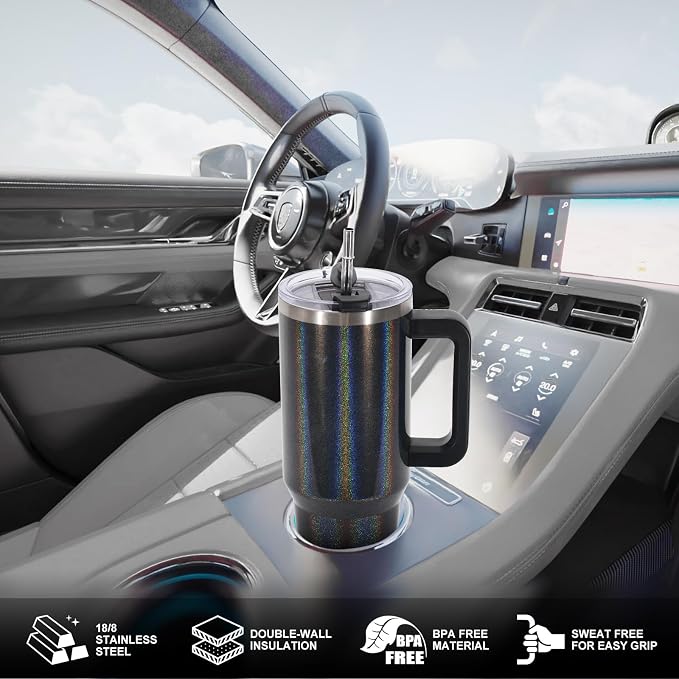30 oz Shiny Tumbler with Handle and Straw, Stainless Steel Tumbler with Lid and - Image 4