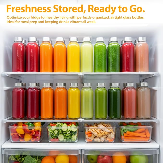 Sursip 10 oz Glass Juice Bottles, 8 Pack, Leakproof Stainless Lids | Reusable - Image 8