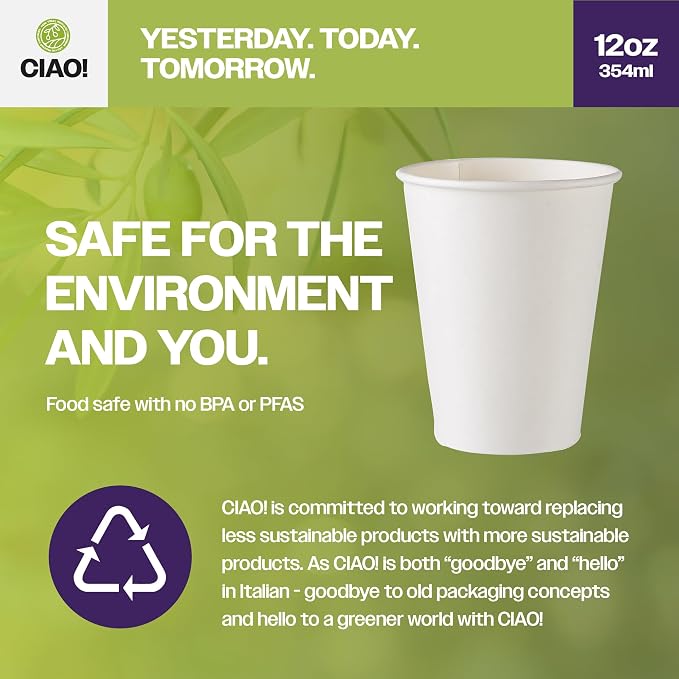 CIAO! 12oz White Paper Hot Cup, Disposable, 90mm Diameter 1 - Image 3