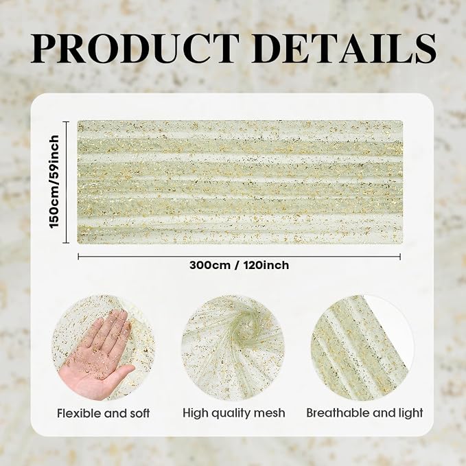 Artoid Mode Sage Green Gold Gauze Table Runner 59x120 Inch 10FT, Glitter - Image 7