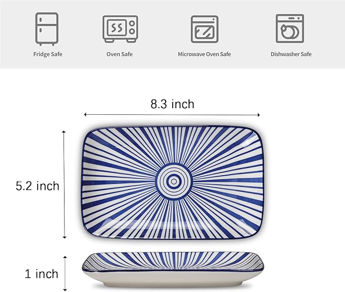 Selamica Ceramic Rectangular Salad Plates Set of 4, Small Serving Plates - Image 2