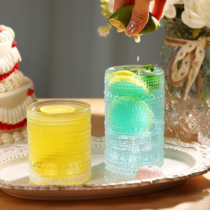 Moretoes Hobnail Drinking Glasses Set of 16, Vintage Water Glass Cups | 12 Oz - Image 6