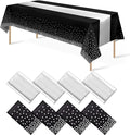 8Pack Disposable Plastic Tablecloths and Satin Table Runner Set Black and by MASHAN