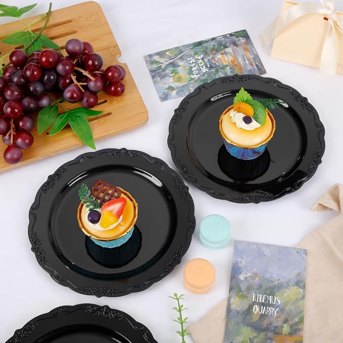 DaYammi 30PCS Black Plastic Plates, Heavy Duty Black Disposable Plates Premium - Image 7
