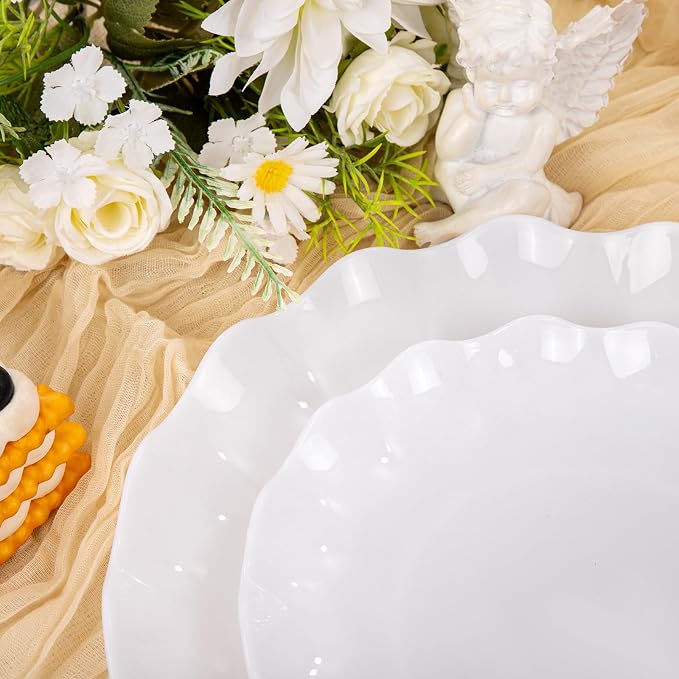 LIYH 50 Pcs White Scalloped Plastic Plates Reusable - Image 3