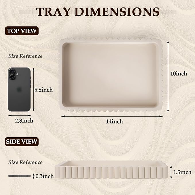 Rectangular Tray for Coffee Table Decor, Cream Gray | Decorative Tray, Solid - Image 4