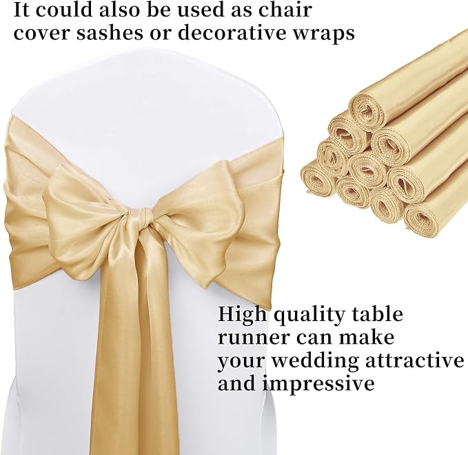 20-Pack Champagne 12 x 108 inches Long Premium Satin Table Runner | Wedding - Image 3